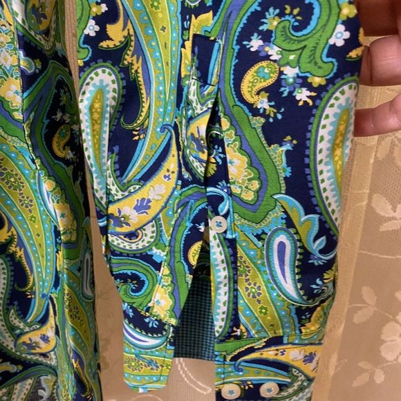 Designer Alan Flusser Vintage Blue Green Yellow Paisley Cotton Shirt Medium - Picture 3 of 10